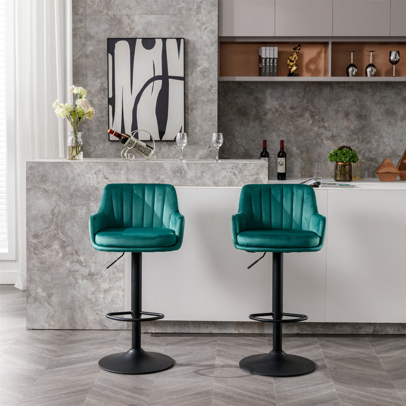 Isom Swivel Adjustable Height Bar Stools Set of 2, Green