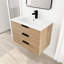 Armoire de meuble-lavabo mural 30 po, imitation chêne Grace, 3 tiroirs, évier en résine, poignée, fermeture en douceur, tablette latérale réglable pour gracieux avec évier en chêne, rangement