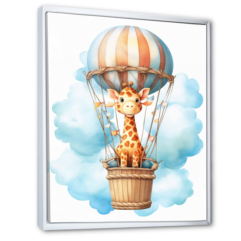 «Nursery Adorable Giraffe IV», reproduction sur toile, H 40 po x l 30 po x P 1,5 po, Cadre flottant blanc