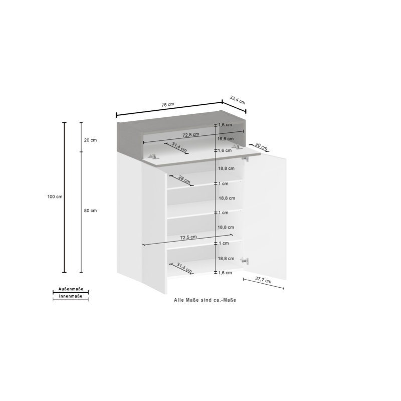 16 Pair Shoe Storage Cabinet, White/Grey