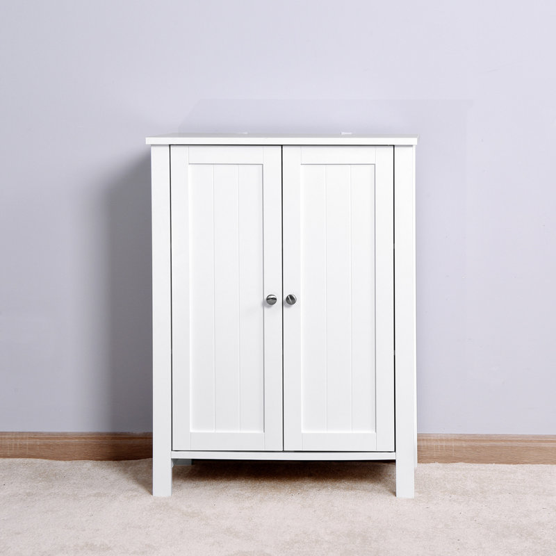 White Double Door Bathroom Floor Cabinet With Adjustable Shelf - Adds A Fresh Look To Your Storage And In Quality Construction For Long-term Use Other Spaces