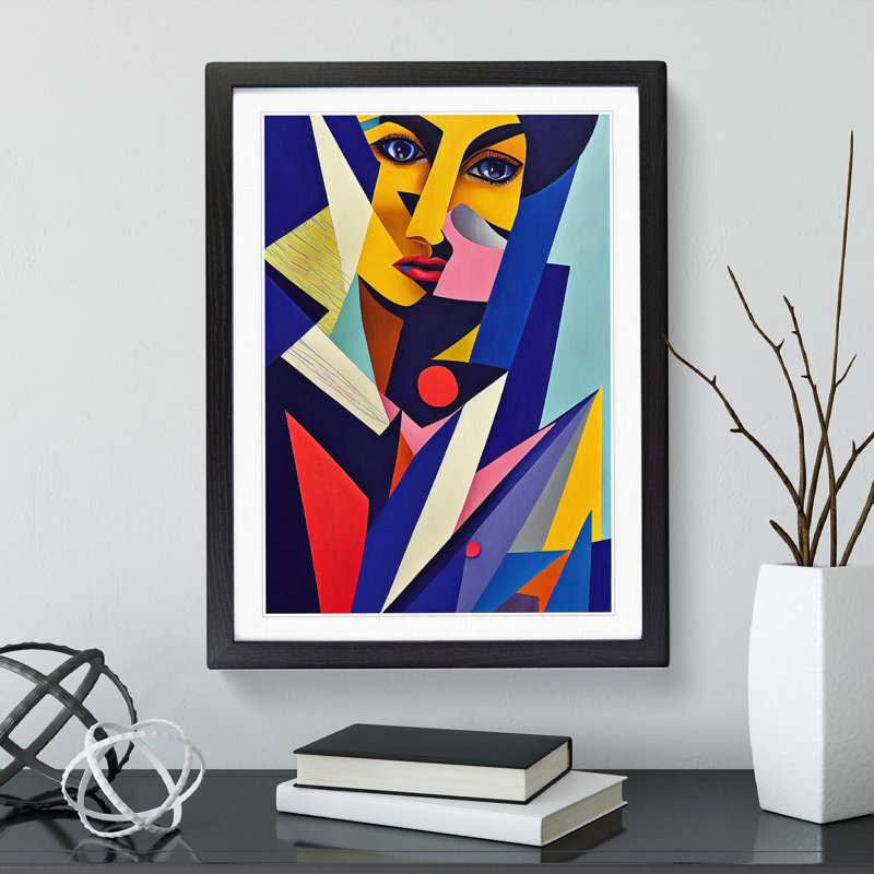 Woman Abstract Cubism No.1 - Wall Art, 34cm H x 25cm W, Black Framed