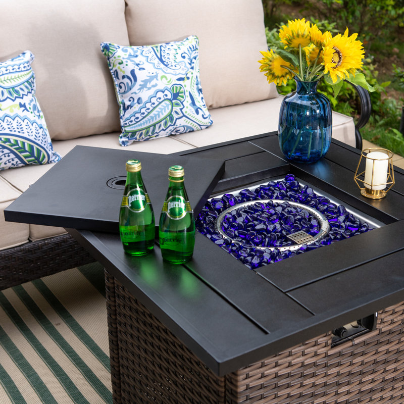 Salem 5-Person Swivel Outdoor Conversation Set with Fire Pit Table & Optional Ottomans, No
