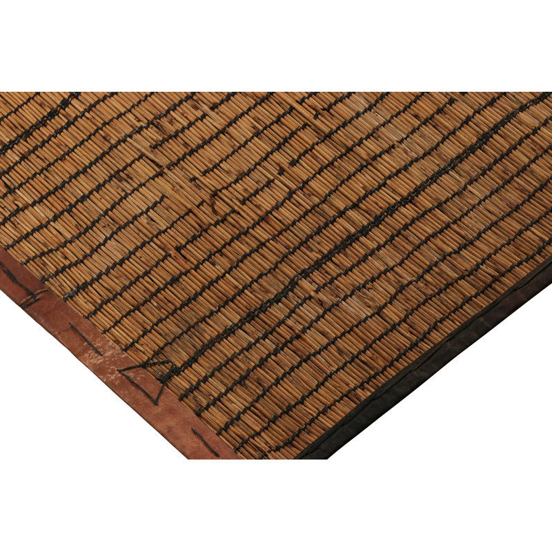 Vintage Tuareg Mat Runner, Warm And Rich Gold And Brown Stripes - Rug & Kilim