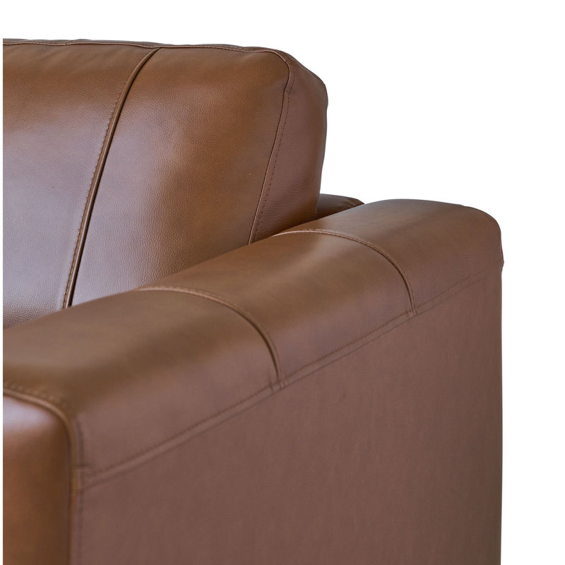 Causeuse à accoudoirs carrés en cuir véritable 61 po Fulks, Cuir véritable brun clair, H 34 po x l 61 po x P 37 po