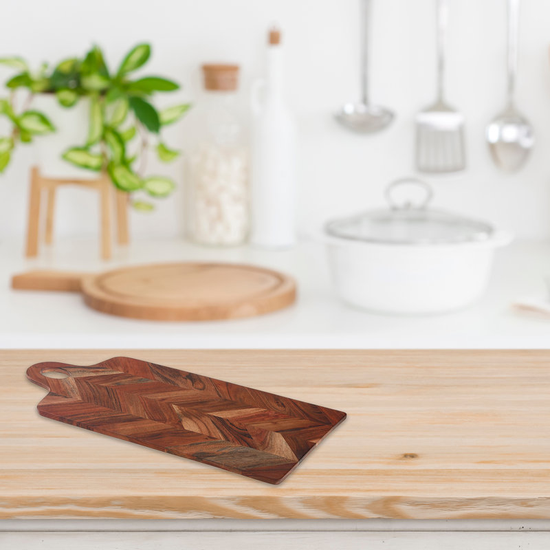 Boîte décorative en bois d'acacia Planche de service à chevrons avec poignée