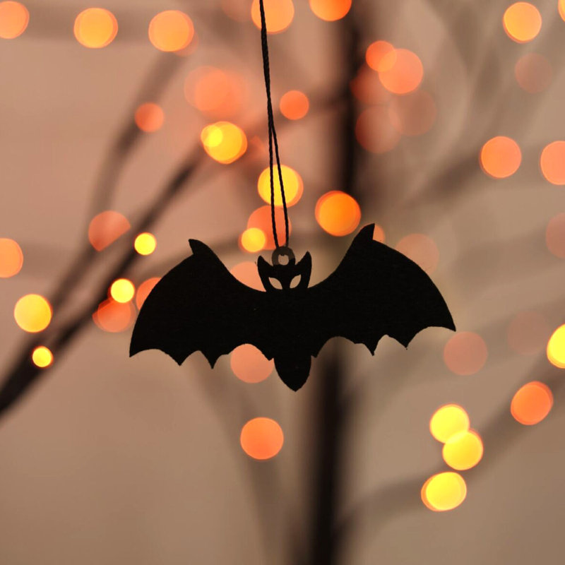 Set of 3 Black Halloween Trees with Orange LED Lights