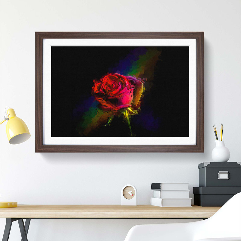 Rainbow upon a Red Rose in Abstract - Picture Frame Graphic Art Print, 62cm H x 87cm W x 2cm D, Walnut Framed