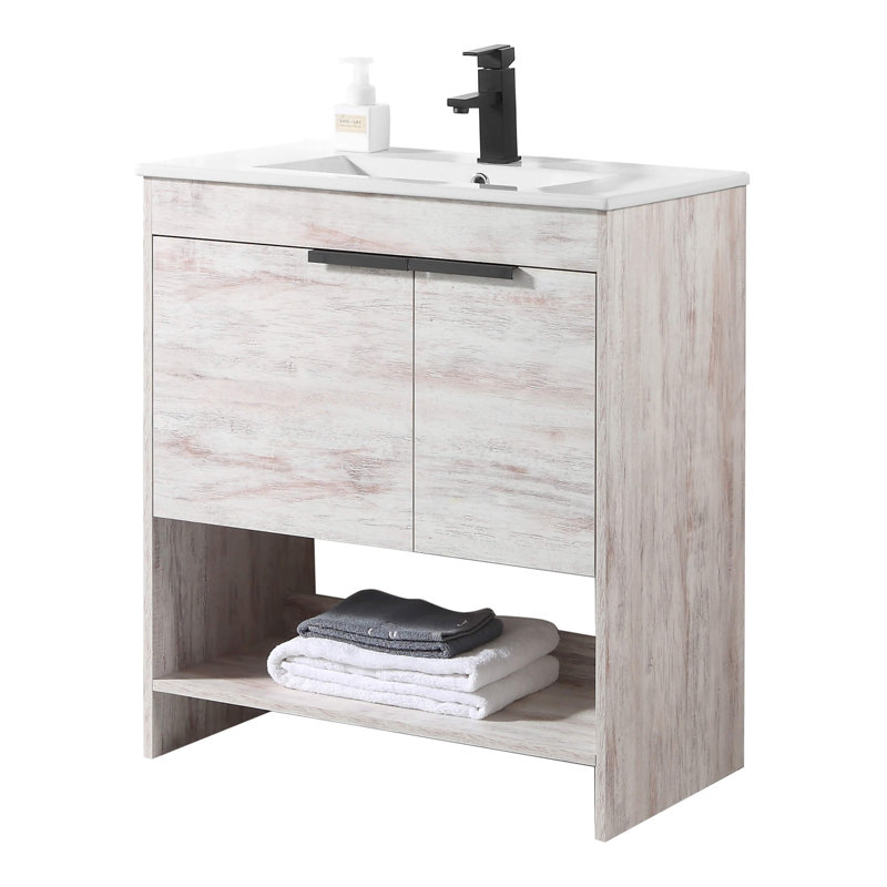 Meuble-lavabo simple 30 po Daenna, Blanc rustique