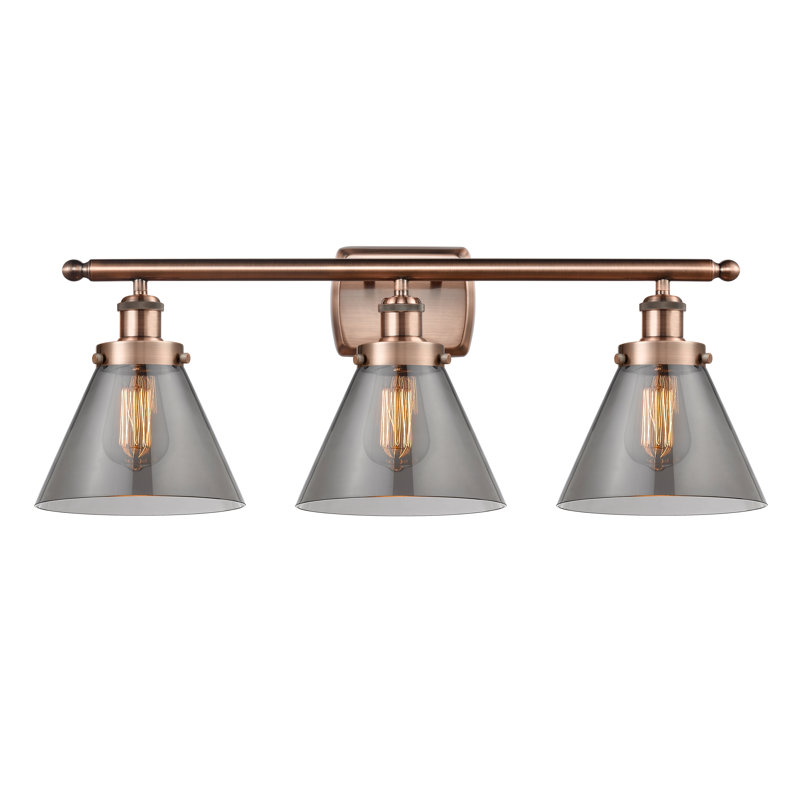 Éclairage pour meuble-lavabo 3 lumières 28 po Ballston Urban Cone, Incandescent, Plaqué couleur fumée, Cuivre antique