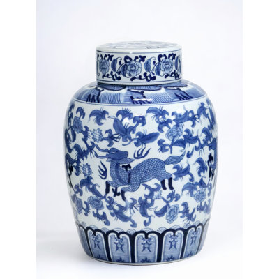 Pot gingembre en porcelaine 15 po avec cerf chinois