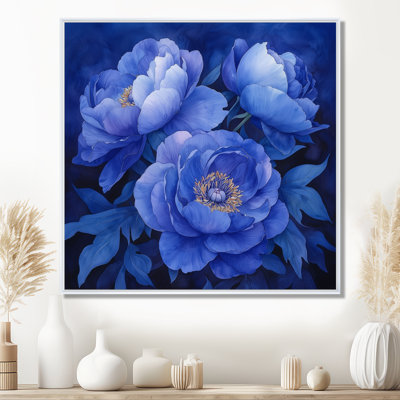 Midnight Blue Peony Bouquet III - pivoines, reproduction sur toile