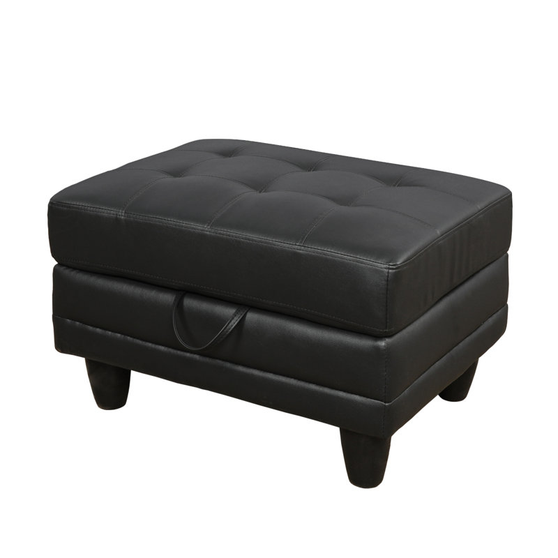 Repose-pieds de rangement rembourré en similicuir de 28,5 po de largeur, Noir