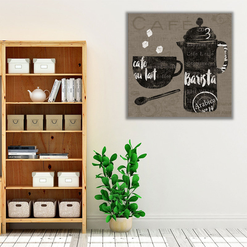 Linen Coffee II, noir et blanc - reproduction d'art sur toile, H 12 po x l 12 po