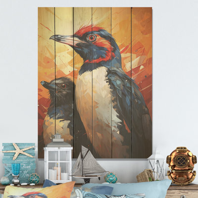 Curious Penguins Snowy Wonders I - Penguin Wood Art On Natural Pine Wood