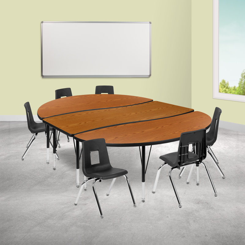 Ensemble de table d'activités pliable en stratifié ovale avec chaises 14 po Goddard, Chêne