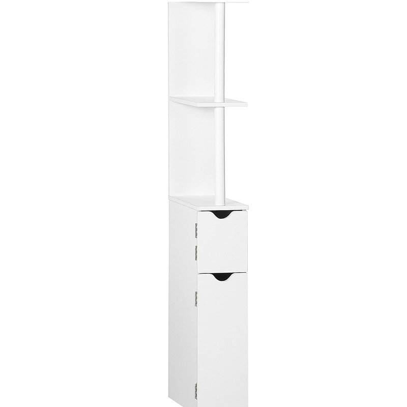 Grande armoire de rangement pour salle de bain, tour à linge autoportante avec 2 tablettes ouvertes et 2 armoires à portes