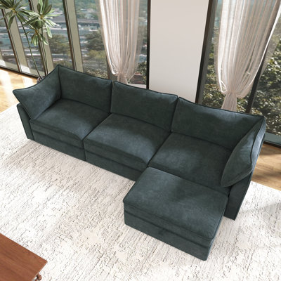 Canapé 3 places 112,6 "en chenille + tiroir de rangement + repose-pieds