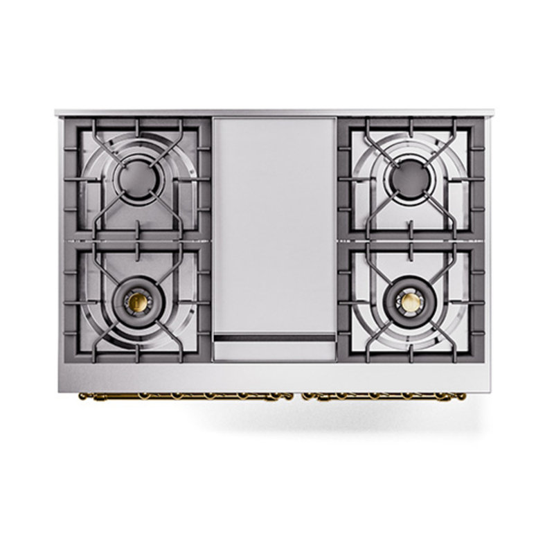 ILVE Nostalgie II Noblesse 40 in Dual Fuel Range, White/Brass, Natural Gas