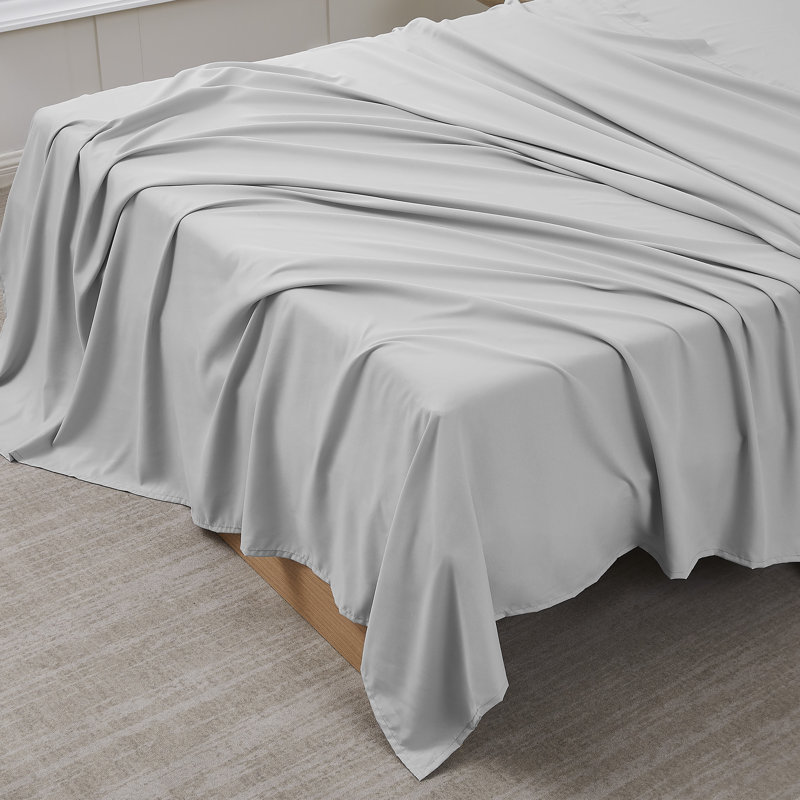 Single Flat/Top Sheet Only, Ultra Soft Double Brushed Microfiber, Twin Flat Sheet, Silver