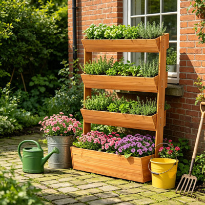 Lit de jardin surélevé vertical avec bacs à fleurs réglables, pot à fleurs en bois avec rotation d'angle, pot à fleurs et légumes autoportant pour balcon, patio et jardinage intérieur