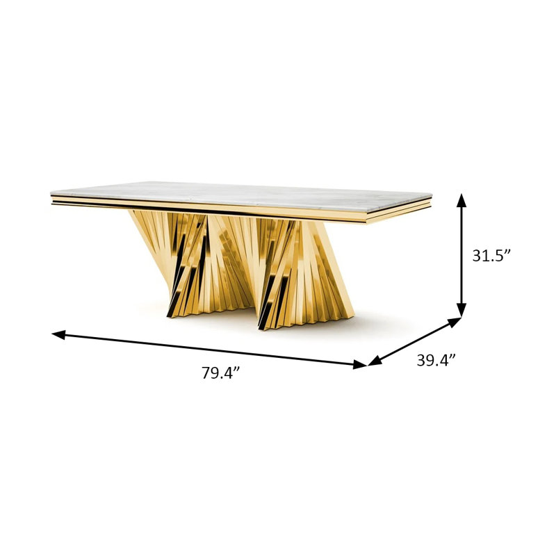 79.4" W Glam Dining Table, Gold, Gold