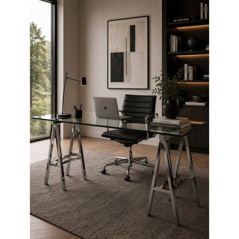 Bureau en verre Tigerlily, H 30 po x l 55 po x P 30 po, Argent