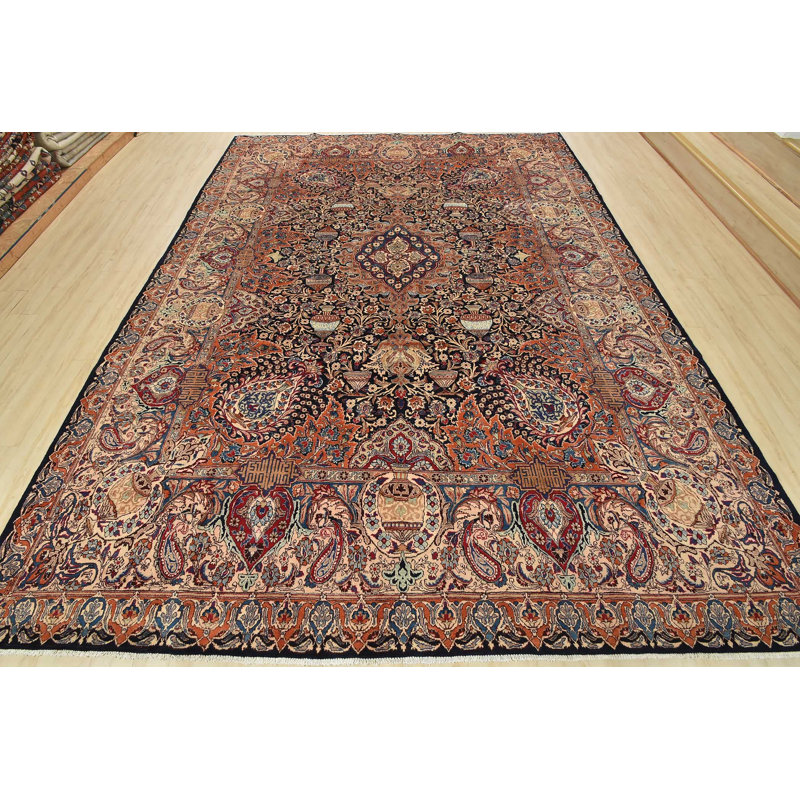 Tapis oriental rétro en laine bleue 9 pi 10 po x 12 pi 11 po