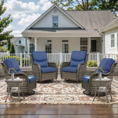 Koba 6-Piece Outdoor Conversation Set – Patio Swivel Glider Chairs with Side Tables & Cushions