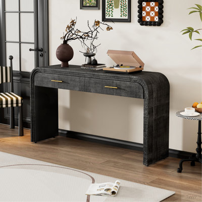 Unique Retro Silhouette Console Table With Open Style, Two Top Drawers For Entrance, Dinning Room, Living Room (Antique Black)