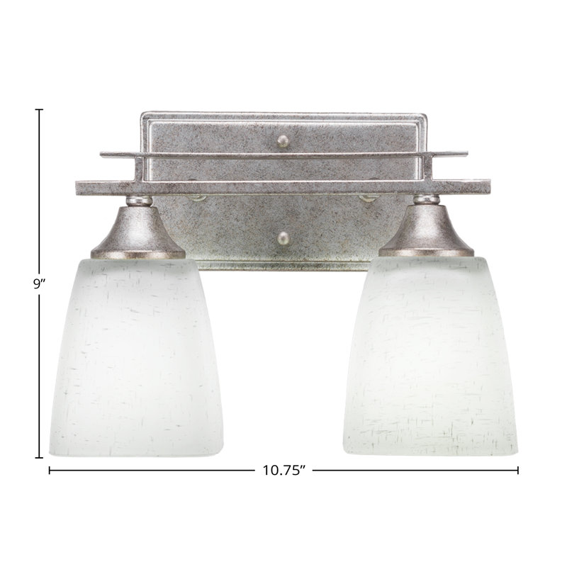 Barre d'éclairage de salle de bain 2 lumières Uptowne au fini argent vieilli avec verre mousseline carré blanc de 4,5 po