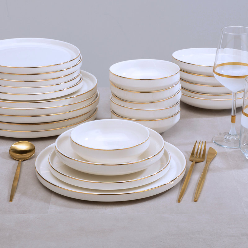 24 Piece Porcelain China Dinnerware Set - Service for 6