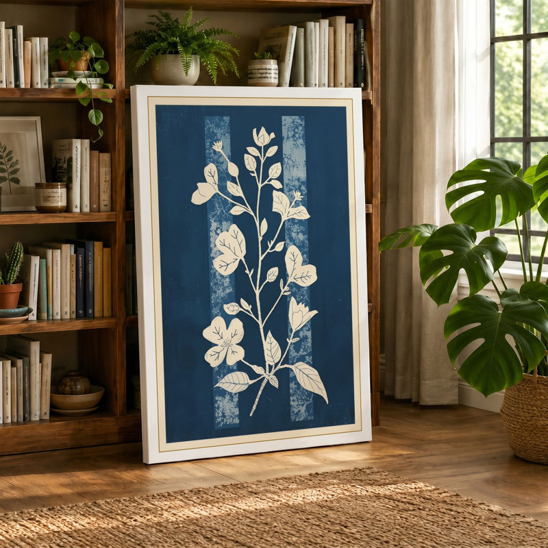 Flowering Stem Study Botanical 1 Piece Wrapped Canvas Wall Art, 18x12 - 45.7 x 30.5 cm, Terracotta Border