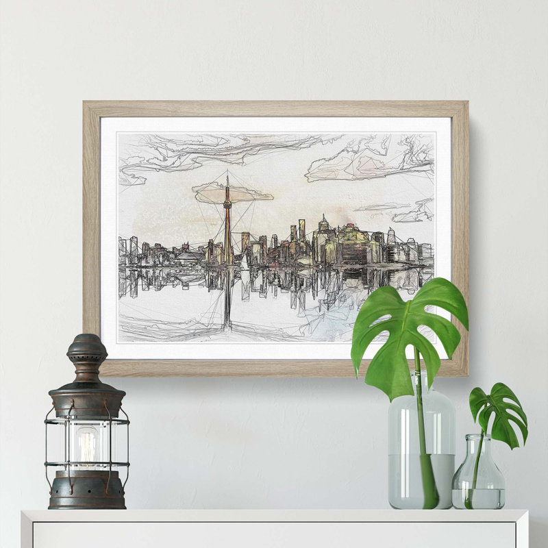 Reflection of the Toronto Skyline in Abstract - Picture Frame Graphic Art Print, 27cm H x 36cm W x 2cm D, Oak Framed