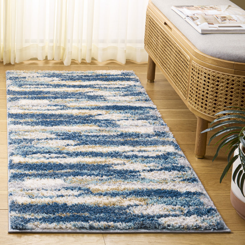 Tapis bleu marine / ivoire à motif abstrait Araya, Carré 5 pi 3 po