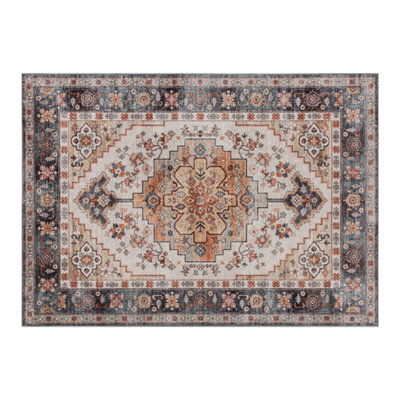 83.75" x 59.75" Washable Faux Cashmere Rug, Boho Floral Non-Slip Floor Carpet