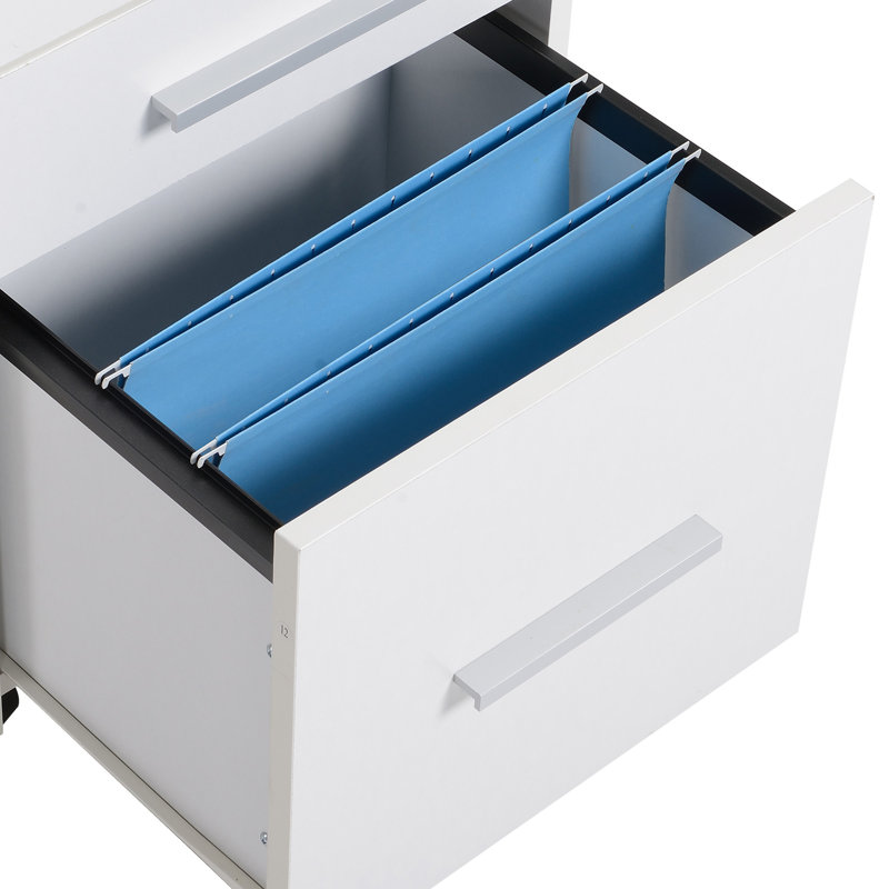 Classeur vertical à 3 tiroirs avec serrure et plateau à rebords, support pour imprimante à roulettes avec rails suspendus pour dossiers format A4 / lettre / légal, classeur pour bureau personnel, 15,4 po x 15,7 po x 25,7 po, blanc