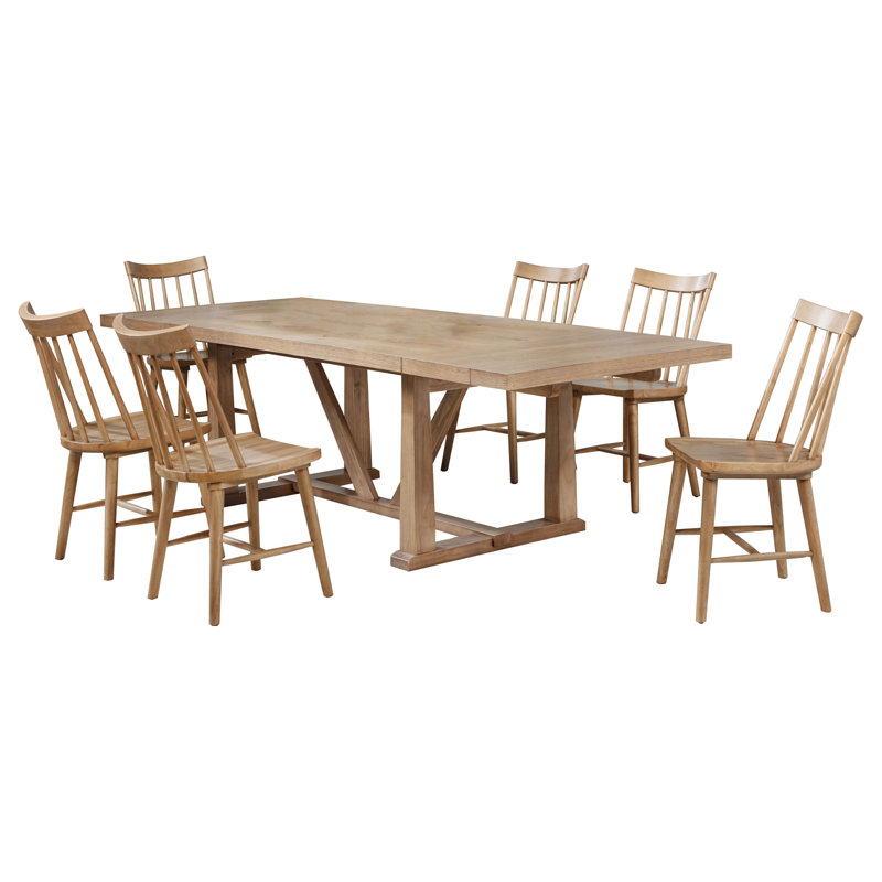 Ensemble de salle à manger à rallonge 7 pièces Burson brun naturel, Brun naturel, 7 pièces : table, 6 chaises