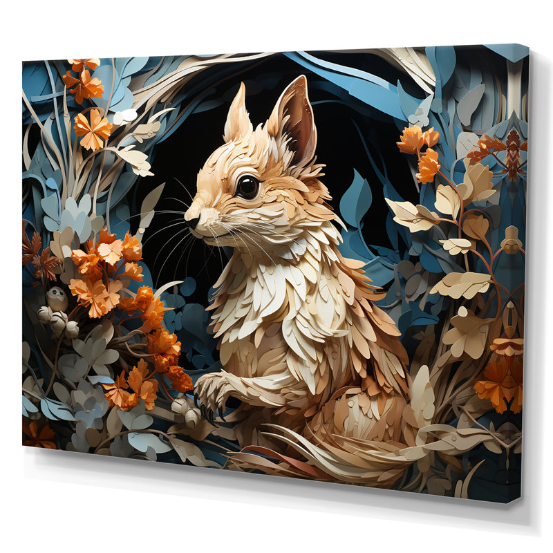" Minimalism Squirrel 3D ", 16" H x 32" W x 1" D, Wrapped Canvas
