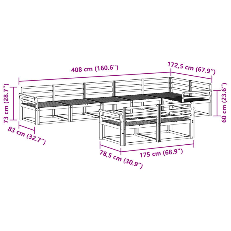 408 cm W Solid Wood Patio Corner Sofa