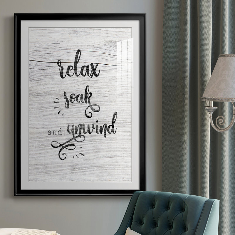Relax Soak Unwind - cadre photo, art textuel, H 30,5 po x l 42,5 po x P 1,5 po, Noir