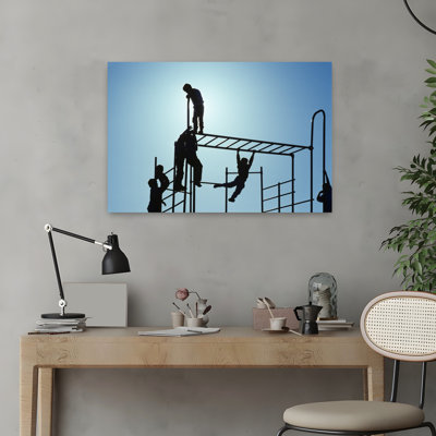 1990, sept anges silhouettes découpées sur un terrain de jeu Jungle Gym Classic Playful Retro Singe, art mural