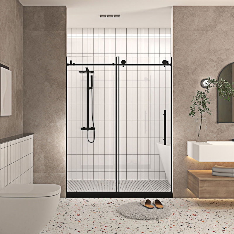 Porte de douche sans cadre, Noir mat