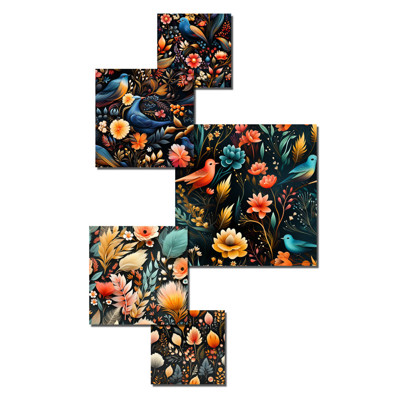 Maellys - Ensemble de 5 décorations murales florales