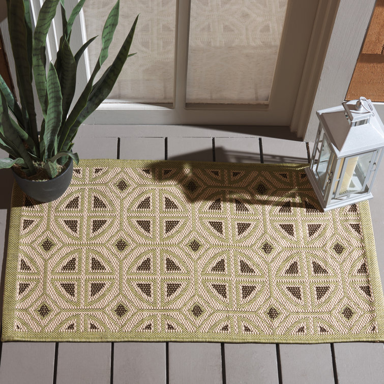 Arneshia Geometric Green/Beige Indoor/Outdoor Area Rug