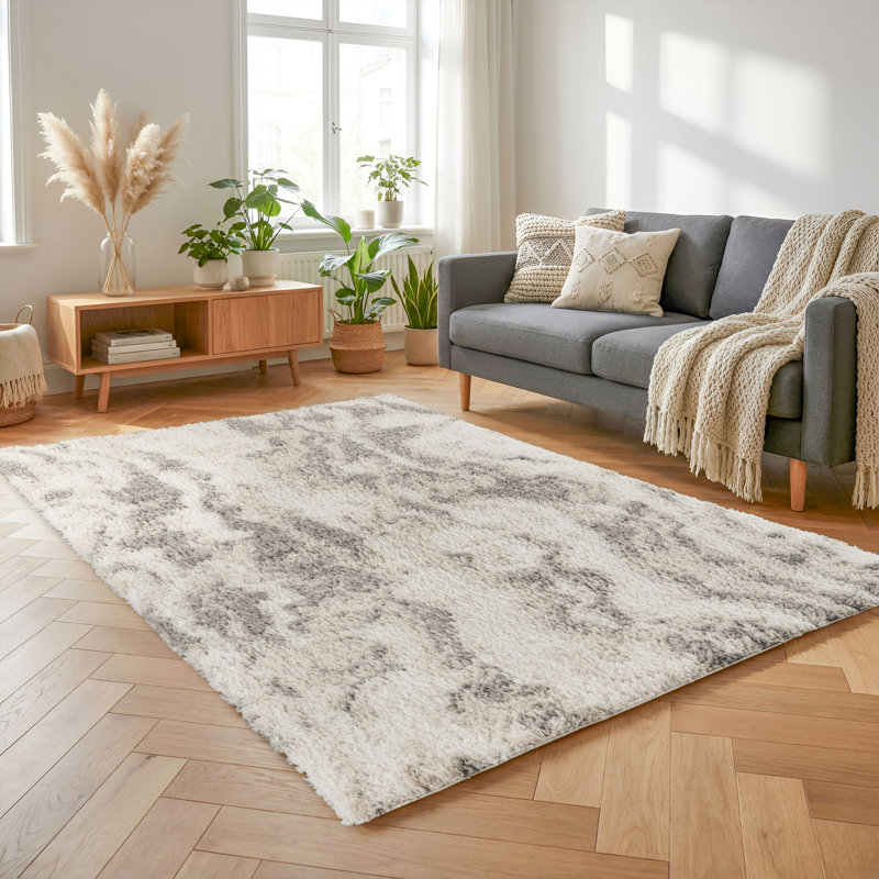 Nova Beige & Gray Abstract Shag Modern Rug, Beige/Gray, 10'0" x 14'0"