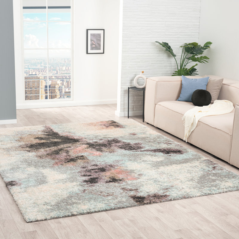 Abstract Shag Greys/Pastels Area Rug, Rectangle 8'7" x 11'6"