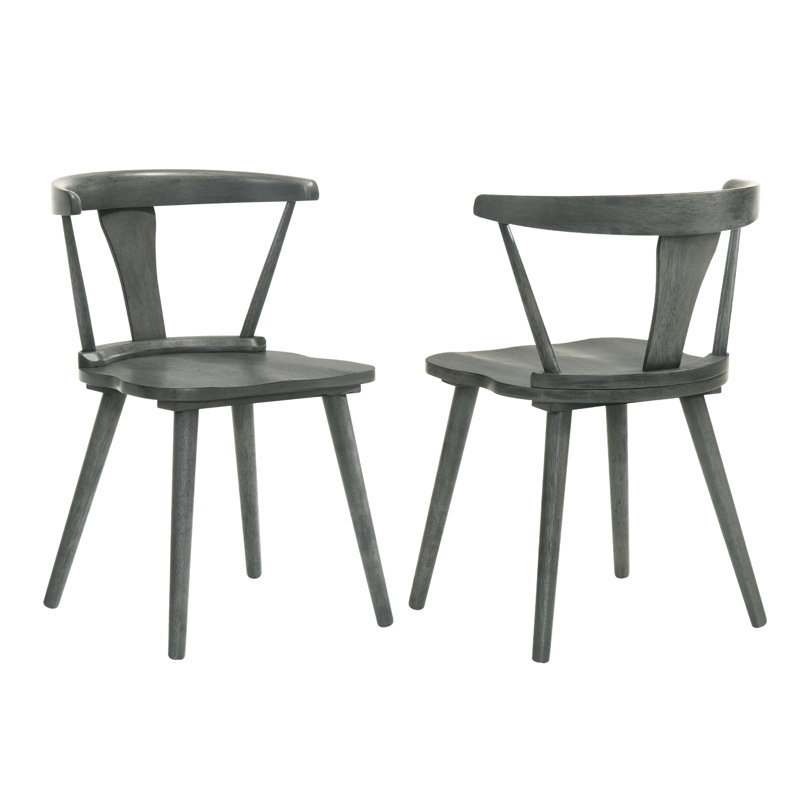 Darren Solid Wood Dining Chairs with Curved Backrest, Gray