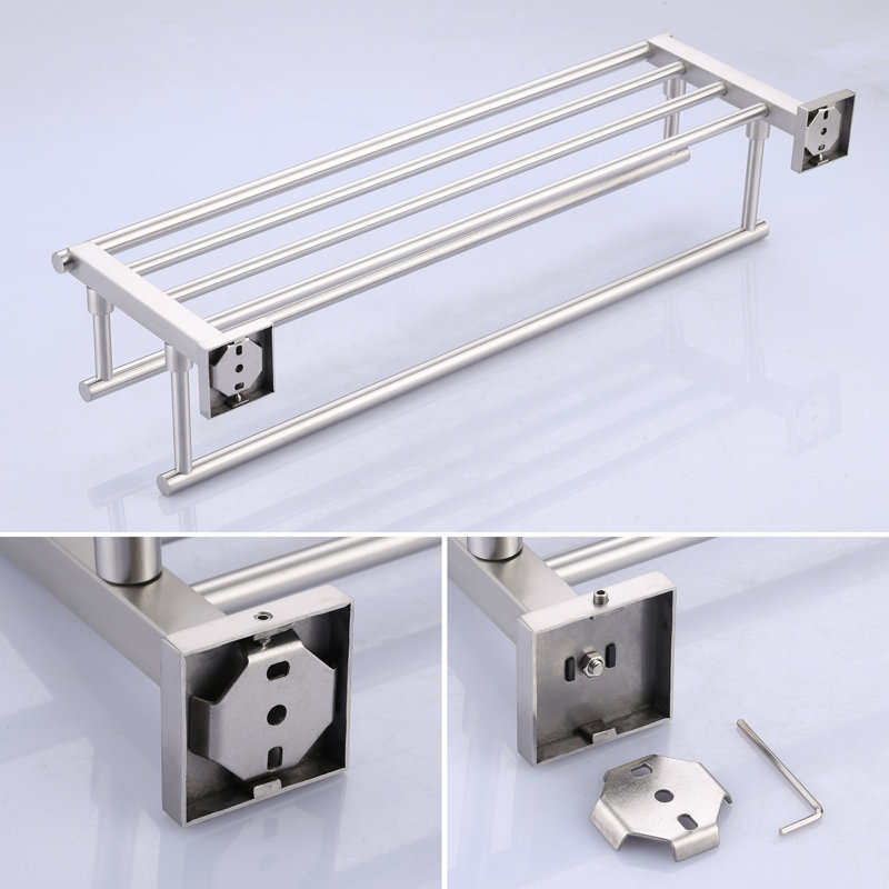 Brushed Nickel Wall Mounted Towel Rack with Hooks
