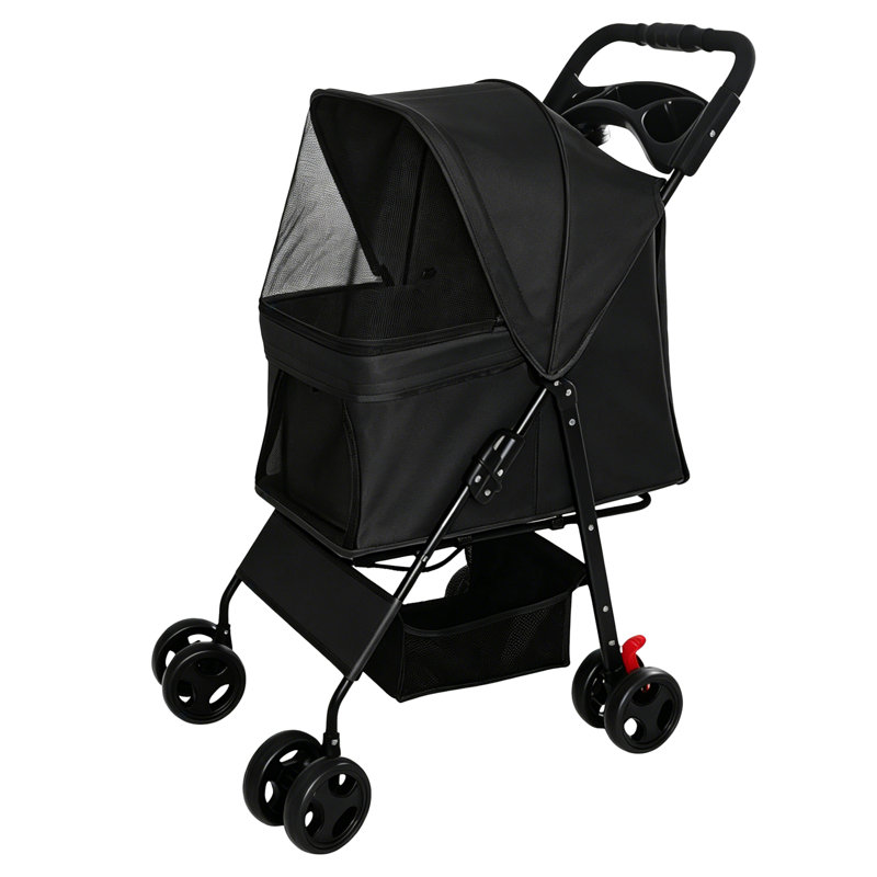 Poussette pour animaux de compagnie pour petits chiens et chats - Poussette de voyage pliable avec panier de rangement, auvent en filet respirant et roues à glissement en douceur, transporteur léger pour animaux de compagnie pour la marche, les visites de Vet et les aventures en plein air